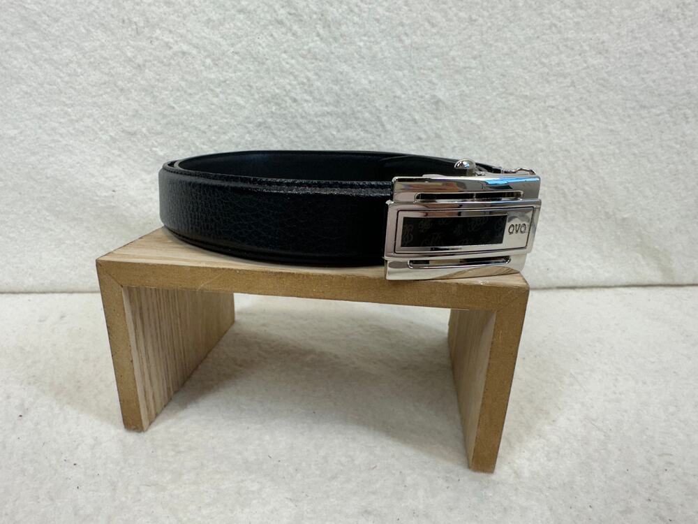Ovo Black Italian Milano Leather Ratchet Belt with Silver Buckle Quiet Luxury